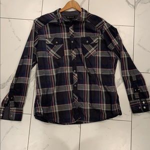 Long sleeve plaid pearl button down shirt